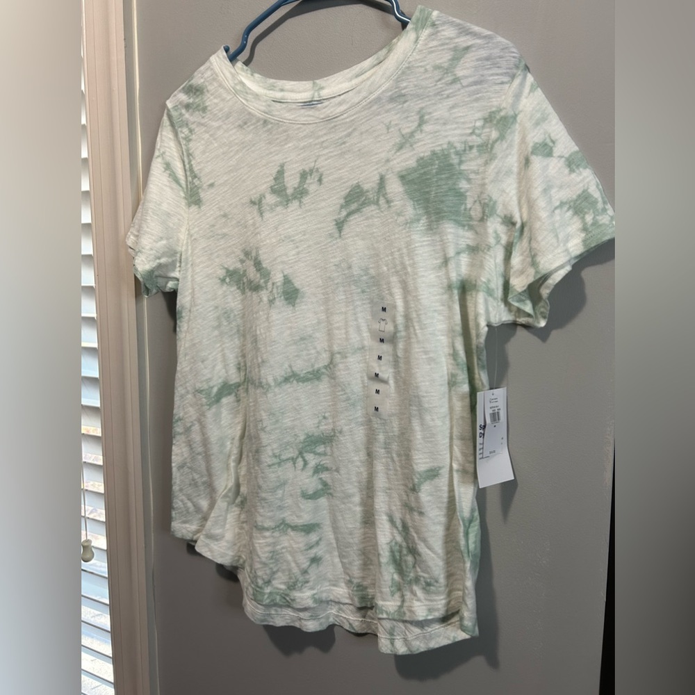 Old Navy White With Light Green Tie-Dye Short Sleeve Tee